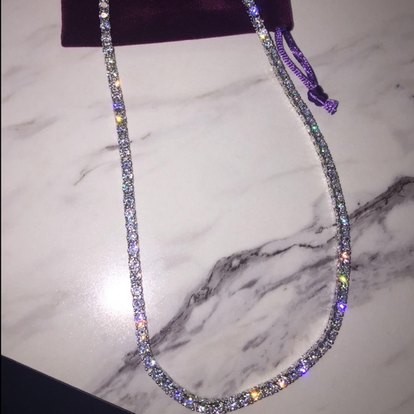 18k white gold plated round cubic zirconia tennis necklace for men and women - Picture 4 of 7